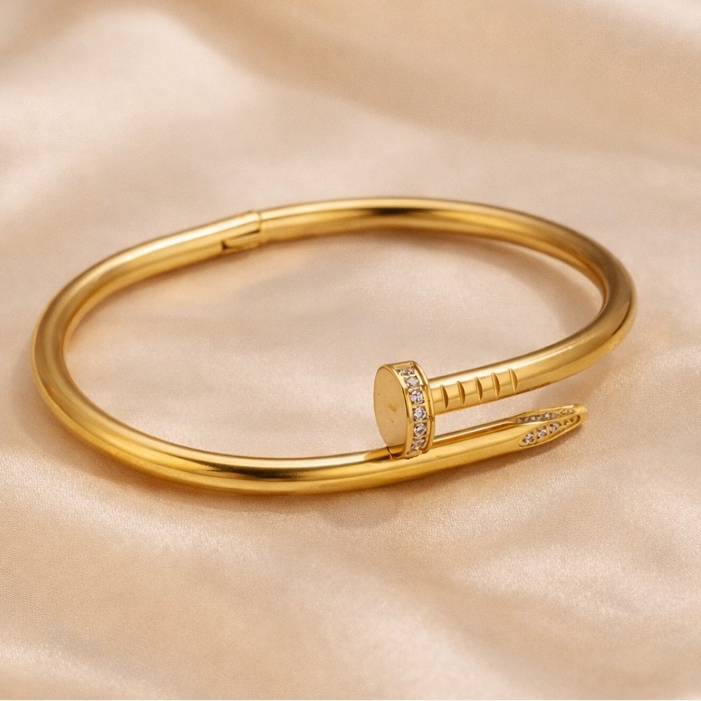 Juste un Clou Gold Nail Crystal Bangle Bracelet - Picture 2 of 3
